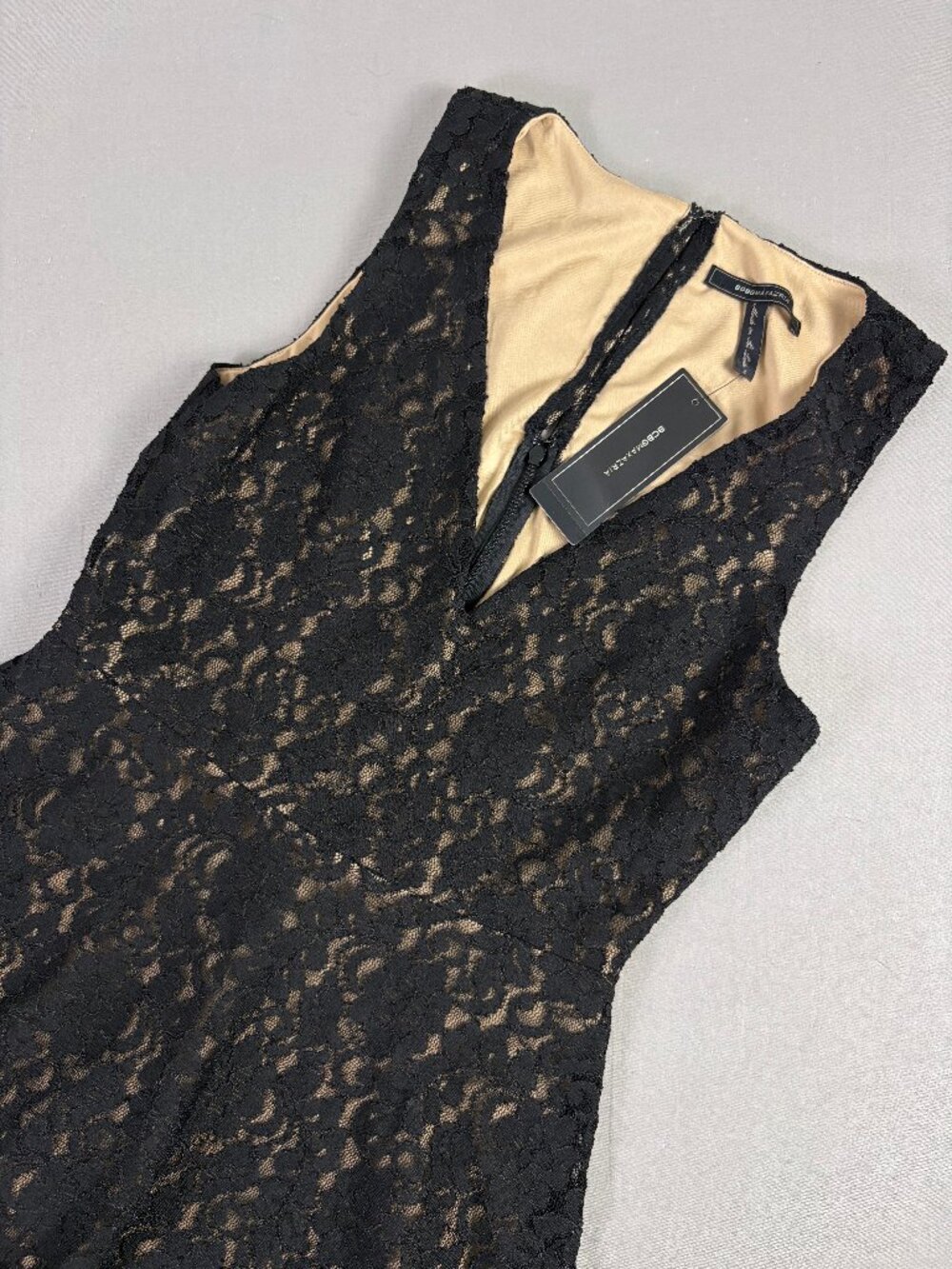 NWT BCBGMAXAZRIA Black Lace Fit Flare Open Back Dress S $178